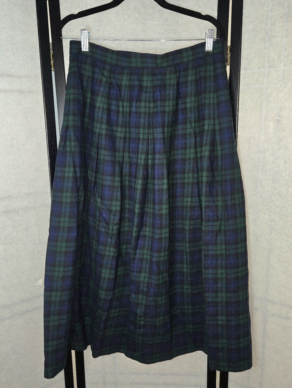 Vintage Green Blue Black Plaid Wool Midi Wrap Skirt Size 14 Cottagecore - Picture 3 of 5
